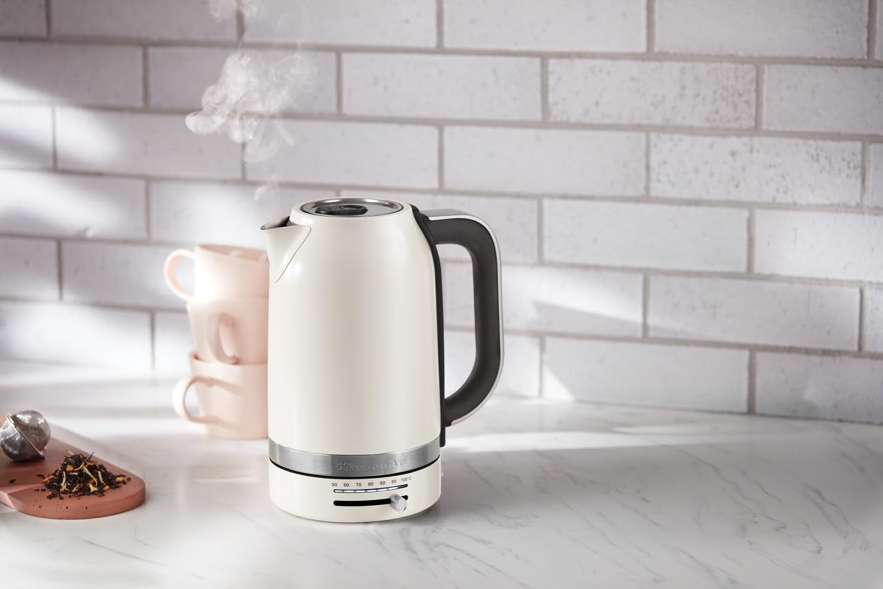 KitchenAid 1.7L Electric Kettle, Temp Control KEK1701, Porcelain White | Automatic Shut Off After Boiling, Variable Temperature Control, Removable and Washable LimeScale Filter