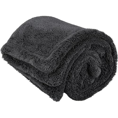 Image of 1200 GSM Microfiber Car Cleaning Cloth - Grey, Twisted Loop, Edgeless, Plush Pile Towel for Car Wash, Drying & Auto Detailing (Large 60cm x 40cm) (Black)