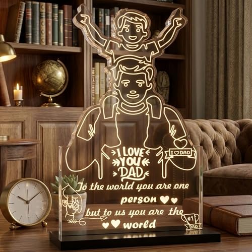 Image of DIGI ARTS Thank You Dad Gift from Son - Clear Acrylic Plaque Desk Decoration, Emotional Dad Keepsake, Acrylic Table Decor for Fathers Day, Birthday Gift for Father 12x14(cm)