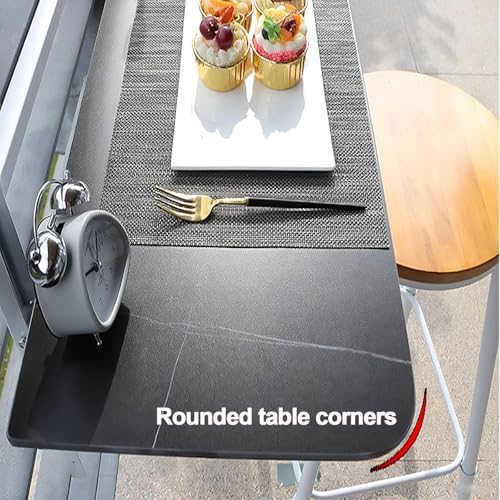 Adjustable Wall Mounted Balcony Table Space Saving Folding Bistro Table with Shelves Hanging Dining Table for Railing (Black 80x35cm 31.4x13.8in)