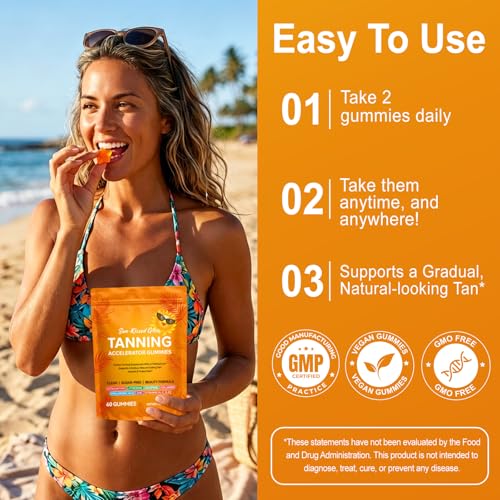 ZUZOKKAHA Tanning Gummies Accelerator - Sunless Tanning Supplement for a Natural Golden Glow, Sugar Free Melanin Booster with Astaxanthin, L-Tyrosine, Collagen & Vitamins for Women and Men — view 5