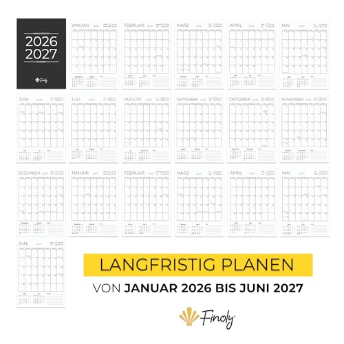 Finoly Magnetischer Kalender 2026 Vertikal von Januar bis Juni 2027 (18 Monate) auf Deutsch | Magnetkalender für den Kühlschrank | Wandkalender 2026 | Magnetischer Monatsplaner 2026