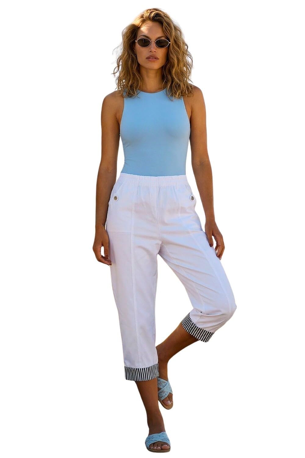 Roman Women's White Contrast Detail Cropped Stretch Trouser Size 20