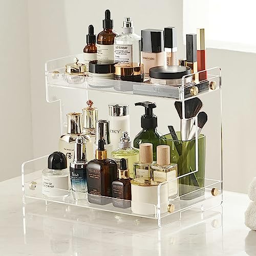 NEWRAIN Bathroom Organizer Countertop, Makeup 2-Tier Organizer Counter Organizer for Cosmetics, Vanity Holder for Lipstick,Cabinet Organizers and Storage