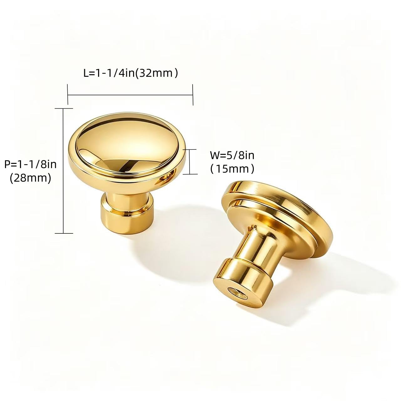 KHTUMEWARE-170280 Solid Brass Round Knob, Unlacquered Brass, 1-1/4 in (32 mm), 5-Pack in Unlacquered Brass — KHTUMEWARE