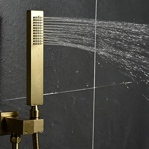 Ayivg Brushed Gold Shower Body Sprays System 12 Inch Led Wall Mounted Rain Shower Head System Digital Display Thermostatic Shower System With 4Pcs Body Spray All Functions Can Work Simultaneously #TOP5