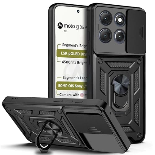 Image of AESTMO Tough Armor Motorola Moto G86 Power 5G Bumper Back Case Cover | Ring Holder & Sliding Camera Shield Cover | 360 Degree Protection Back Case Cover for Motorola Moto G86 Power 5G (Black)