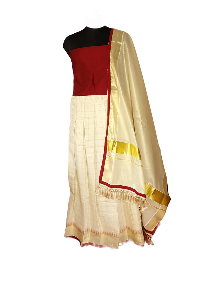 GenericNINIKAA HOUSE OF TRADITIONS || Checked Kerala Tissue Kasavu Half Saree/Dhavani Set