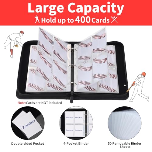 Zettokete Baseball Card Binder 400 Pockets with 50 Removable Sleeves, Baseball Card Holder Album for Sports Cards Collection
