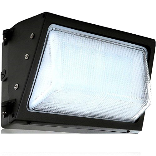 LED Wall-Pack Photo Cell Glass Lens- 60W 5000K Commercial Outdoor Light Fixture (Out-Door Dusk to Dawn Sensor Security Porch Lighting for Industrial Out-Side Photocell)