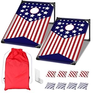 Portable Cornhole Board Set with 8 Bean Bag and Carrying Bag, Indoor & Outdoor Toss Game Sets for Family Adults and Kids, PVC Framed Corn Hole Set, Backyard Beach Camping Essentials