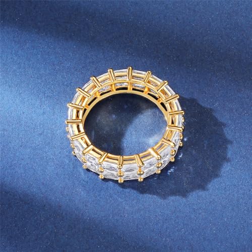 MDFUN 18K Yellow Gold Plated Engagement Promise Wedding Ring Baguette Ring Eternity Band for Women, 2 Rows Emerald Cut Cubic Zirconia Rings Size 5-104