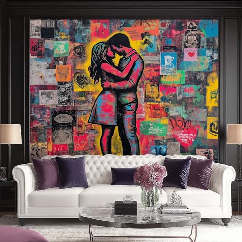 Genérico Papel pintado TNT Graffiti de Enamorados Street Art – Fotomural 200 x 140(WxH) en Multicolor, ideal para renovación rápida, pared de acento elegante, decoración para salón