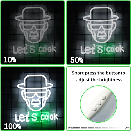 Image of Breaking Bad Neon Sign Heisenberg for Wall Decor,Funny Let's Cook Neon Ligthts with Dimmable LED Signs for Man Cave Bedroom Bar Party Neon Gifts for Crime TV Show Fans Gifts