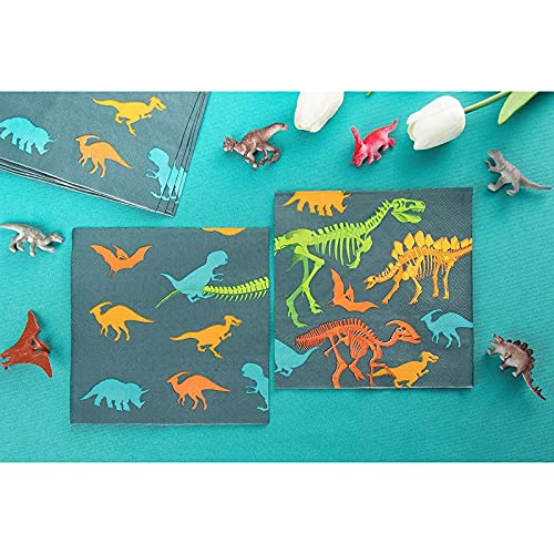 Dino Napkins - 100-Pack Dinosaur Fossil Skeleton Disposable Paper Napkins, Kids Birthday Dinosaur Party Supplies, Luncheon Size Folded 6.5 X 6.5 Inches #TOP2