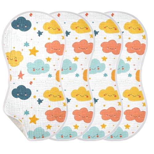 Cartoon Cute Clouds Stars White Cotton Burp Cloths Muslin Easy Care Milk Spit Up Cloth for Gender Neutral Set of 2, 22x11in3
