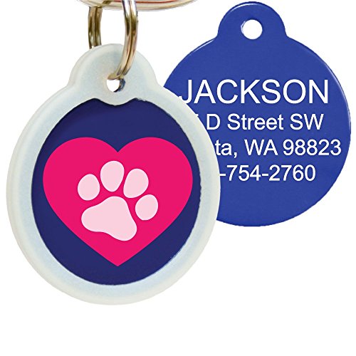 Gotags Unique Pet Tags, Personalized With 4 Lines Of Custom Engraved Id, Silent Dog Tags With Glow In The Dark Silencer To Quiet Tag, Several Cute Tag Designs For Cat Or Dog, (Heart With Paw) #TOP5