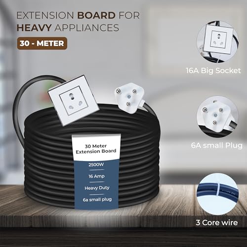 Image of Extension Board Heavy Duty Multi Socket 15A /16A /20A (2500 Watts 6A Small Plug, 30 Meter)