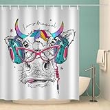 MOXINO Highland Kuh Duschvorhang Anti-Schimmel 120x180 cm Polyester Stoff Textil Waschbar Wasserdicht Badvorhang 3D Musik Motiv Duschvorhänge Badezimmer mit 12 Haken（Stil 78-16）