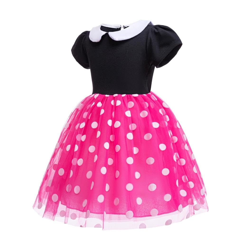 Lito Angels Minnie Mouse Kostüm für Mädchen Kinder, Polka Dot Geburtstag Kleid mit Maus Ohren Haarreif, Halloween Party Verkleidung, Rot/Hot Pink/Rosa - 4
