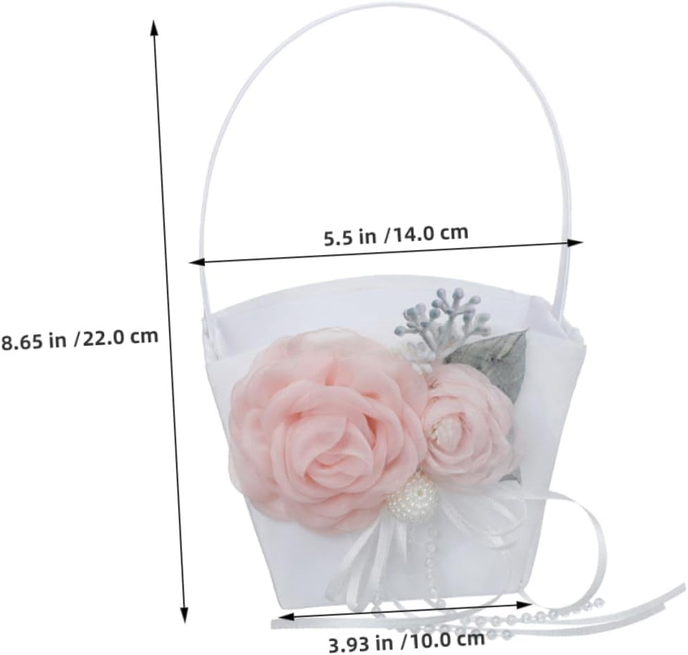 Beavorty Wedding Flower Girl Basket Portable Handheld Candy and Petal Storage Basket Woven Design for Wedding Ceremony and Party Supplies