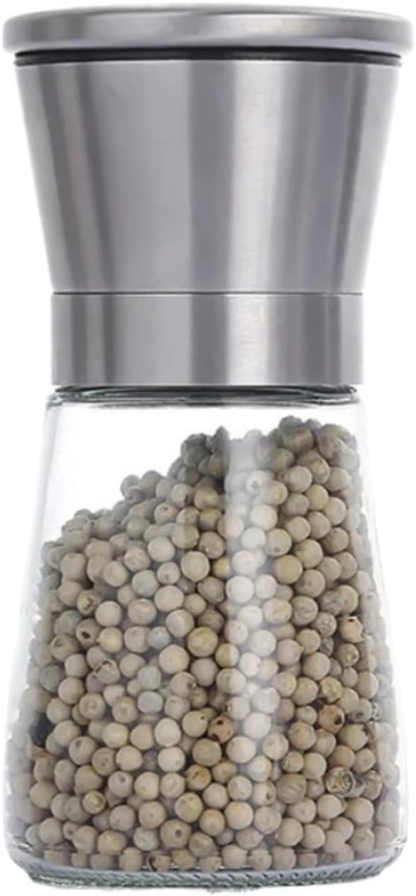 180/200ML Black Pepper Grinder with Stainless Steel Manual Spice Glass Salt and Pepper Grinder Machine for Household(180ml)