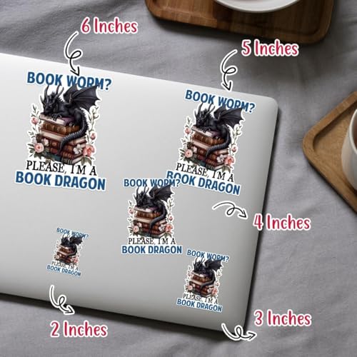 Image of (3PCs) Bookworm Please I Am A Book Dragon Sticker, Fantasy Books Stickers for Kindle Adult, Bookworm Stickers, Books Lover Gifts for Laptop Water Bottle Phone Car Helmet 3 inch (Normal, 5in)