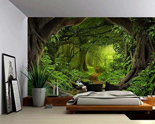Dzwangzc Canvas Texture Wall Mural, Landscape Fantasy Enchanted Magical Forest, Self-Adhesive Vinyl Wallpaper, Peel & Stick Fabric Wall Decal 144 X 100 Inch (Width X Height) #TOP2