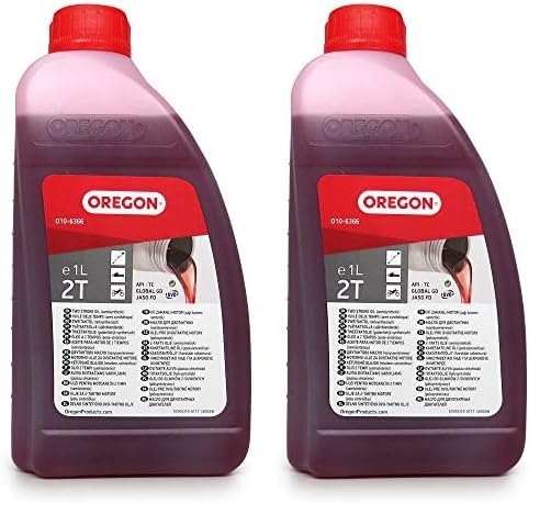 Oregon Aceite de Motor de 2 Tiempos, Mineral Semisintético para Mezcla, Combustión Limpia, Bajo Contenido de Cenizas, Protege el Motor y Mejora su Rendimiento, 2T, 1 Litro (O10-6366) (Paquete de 2)