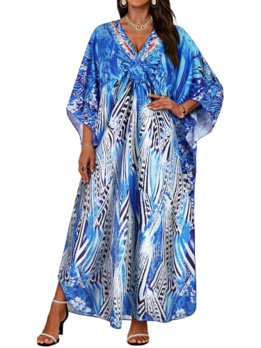 Image of Kaftan Dresses for Women V Neck Caftans Batwing Sleeve Beach Cover Ups | JILUVIN Plus Size Long Floral Print Dress, Loose Fit Maxi Casual Moomoo, Lounge House Mumu Nightgown Summer Vocation 2026
