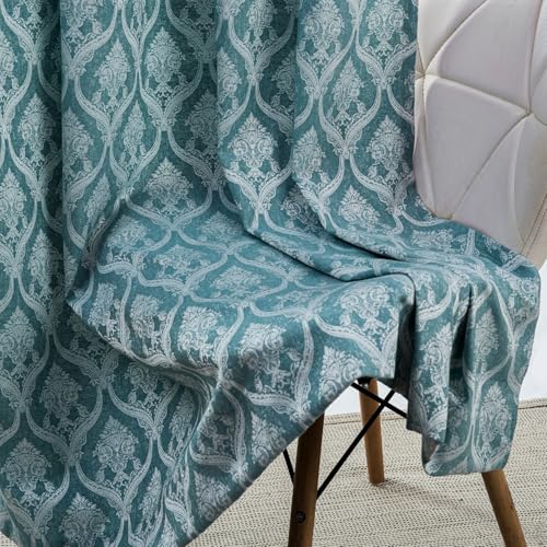 Image of haus & kinder Printed Jacquard Door Curtain 7 Feet Long Pack of 1 Door Curtain, 7 Feet Curtain for Door (Ornate Symphony, Aqua Design 130x213 CM)