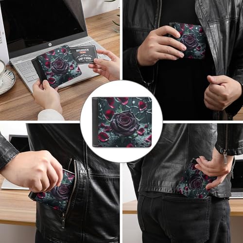 Rose Leather Bifold Wallet with 2 Hidden Pockets 6 Card Slots Slim Wallets for Cash, Cards, And ID3