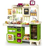 Pupu Pig Kids Kitchen Playset, Play Kitchen with Toy Stove, Grill, Sink, Play Food, ToyKitchen Accessories, Kitchen Interactive Play with Lights Sound Steam, Cooking Toys for Toddler Kid Gifts