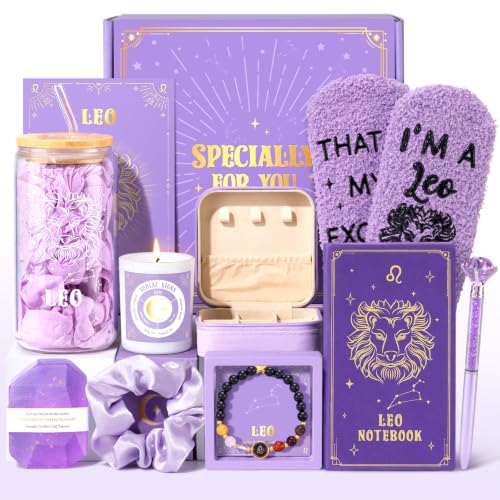 Leo Birthday Gifts for Women, 12PCS Purple Leo Zodiac Gift Set for Women