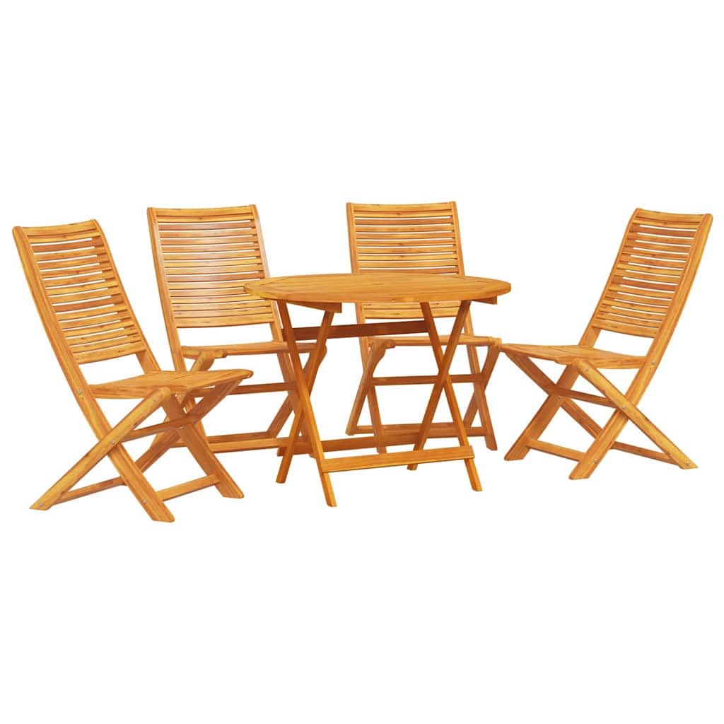 Juego de comedor de jardín rústico, 5 piezas, madera maciza de acacia, plegable, con cojines para patio y jardín