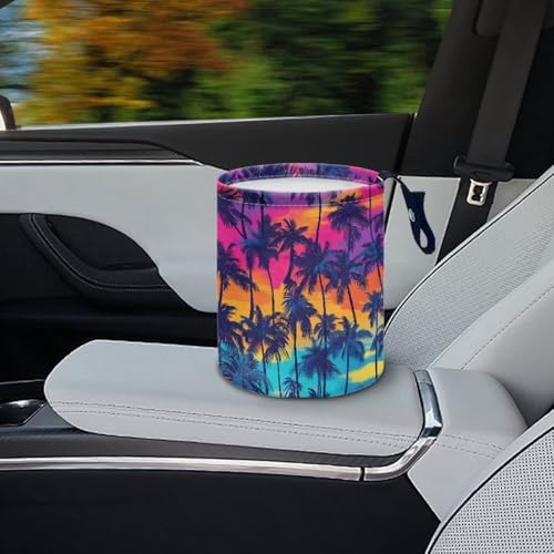 Image of Colorful Palm Car Trash Bag, Cars Trash Can - Cute, Portable, Collapsible for Back Seat, Floor, or Hanging Headrest Waste Basket - Car Garbage Accessory