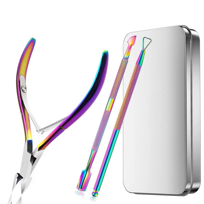 MIUKIULA Cuticle Trimmer with Cuticle Pusher -Cuticle Remover Cuticle Nippers, Cuticle Cutter and Nipper Dead Skin Remover Scissor Plier Durable Manicure Pedicure Tools for Fingernails and Toen