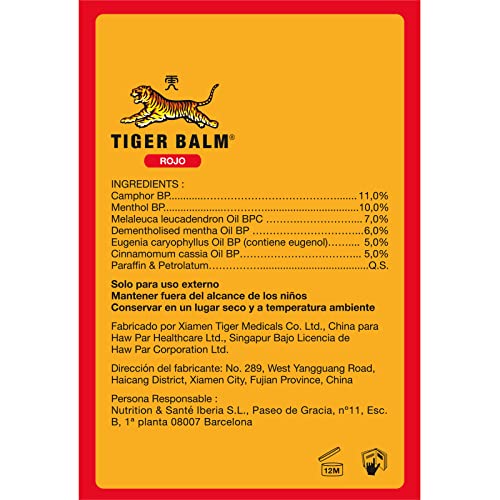 Miniatura 2 de Tiger Balm Rojo – Bálsamo Original para Masajes con Efecto Calor, Alivio Muscular y Articular, Fórmula Tradicional con Canela, Clavo, Mentol y Alcanfor – 19 g