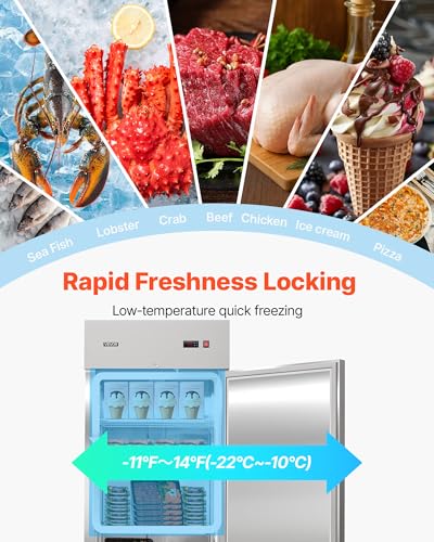 Image of VEVOR Commercial Reach-In Freezer 29 inch W, 22 Cu.Ft Stainless Steel Upright Freezer with Single Door, Auto-Defrost, 4 Adjustable Shelves, -11 to 14℉ Temp Control, LED Light, ETL Certified