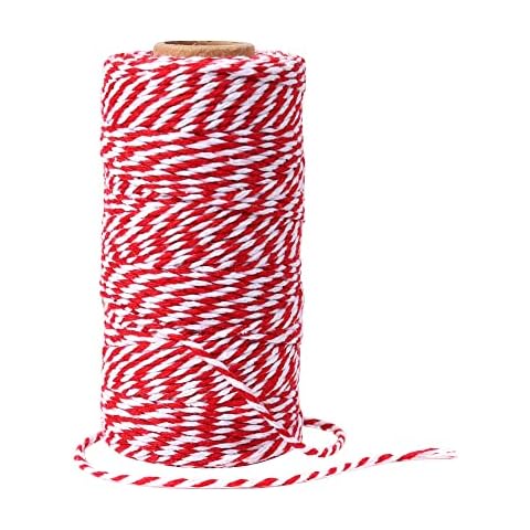 AUERVO 100M Christmas Candy Craft String, Red and White String Cotton Wrapping Twine, 2MM Durable Bakers Twine For DIY Crafts and Handmade Arts Cover