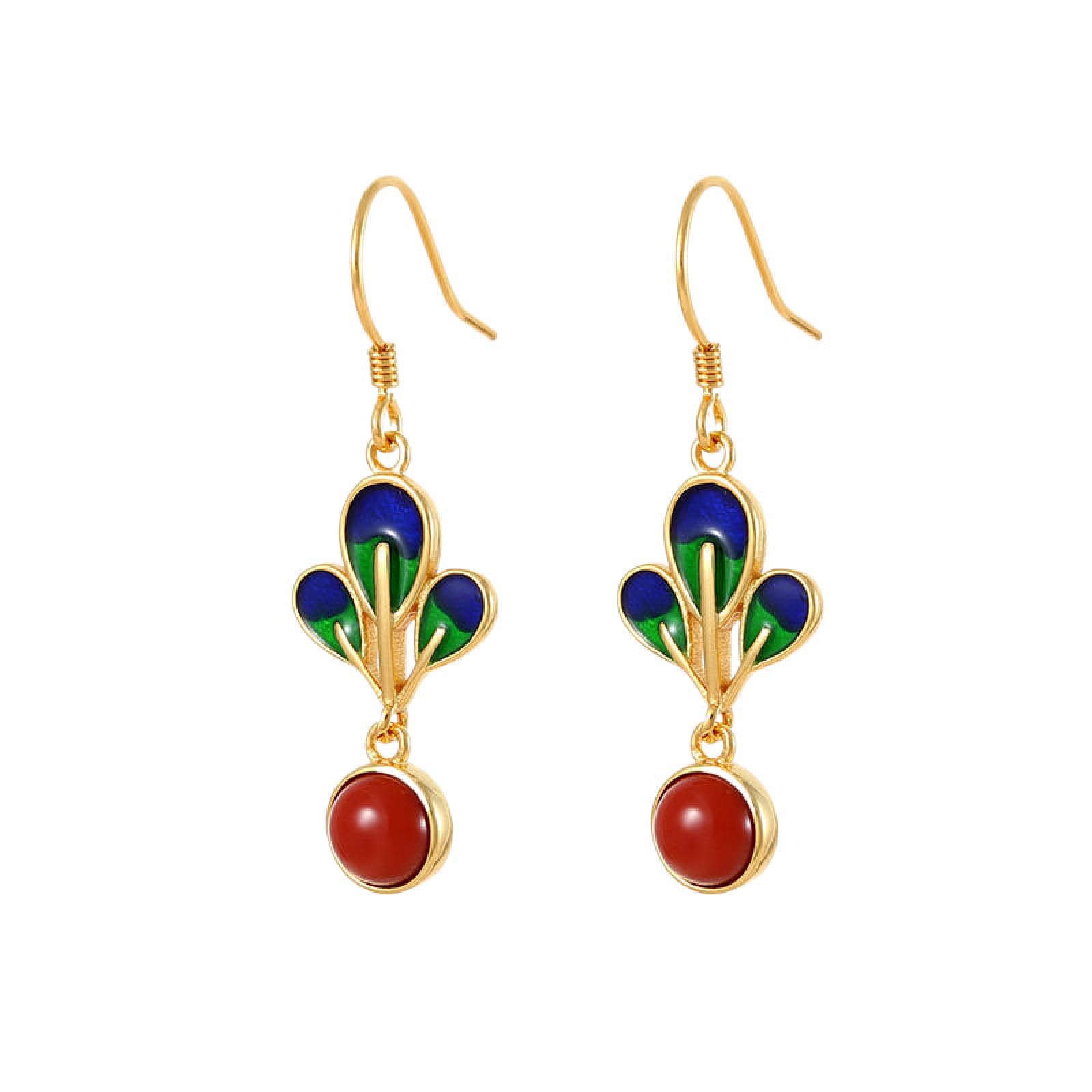Boucles d'oreilles pendantes feuille émail pour look bohème chic - 5