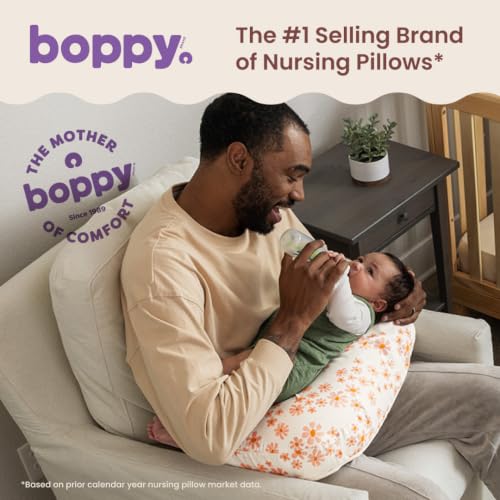 Image of Boppy Nursing Pillow - Verified Safe Breastfeeding Pillow with Softer Fill for Comfortable Support, Machine Wash & Dry Cover, Non-Toxic Materials - Soft Pink Daisies