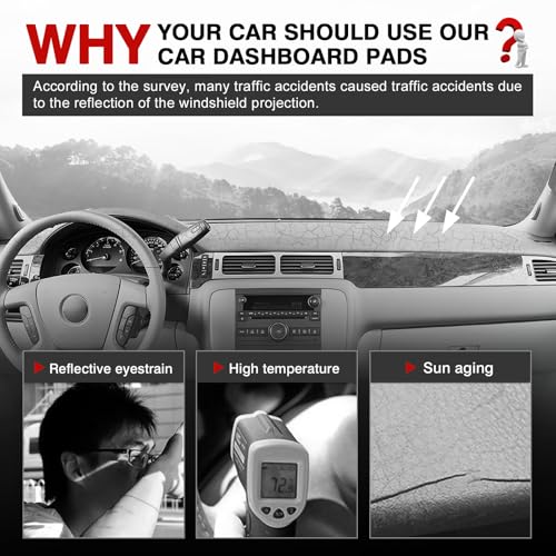 Image of Autorder Beige Dashboard Cover Mat for 2007-2013 Chevy Chevrolet Silverado Sierra, 2007-2014 Chevy Tahoe Suburban Denali Avalanche & GMC Yukon /XL & Only One Glove Box Accessories Polyester Dash Cover