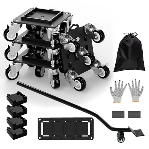 Furniture Dolly 5 Wheels Heavy Duty with Removable Side Guards,3307 Lbs Capacity,360° Rotating Wheels & Side Brake,Furniture Movers Lifter Tool for Sofas,Beds, Appliances,–Stable,Safe,and Easy to Use