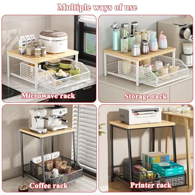 Home Storage RacksMultifunctional Rolling Microwave Cart with Storage Basket Kitchen Utility Rack & Stand for Small Spaces Ideal Coffee Station & Pantry-Ew6HMenA