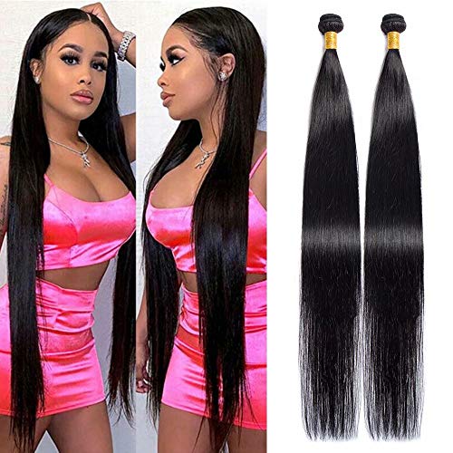 Maxine Hair 10a Grade Brazilian Virgin Straight Hair 2Bundles 38 38 Inches Long Straight Human Hair Extensions 1b Black Color Can be Dyed And Styled Hair Weaving for Women