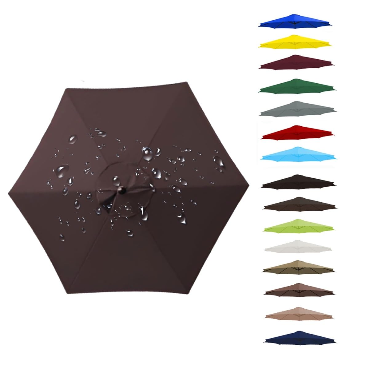ALDNMBR 6&8 Rib Patio Parasol Replacement Canopy 6.5ft-10ft Waterproof Uv Resistant Polyester Ventilated Washable Easy Install Garden Balcony Beach Cafe Pool Coffee 2.7m/9FT-6Ribs