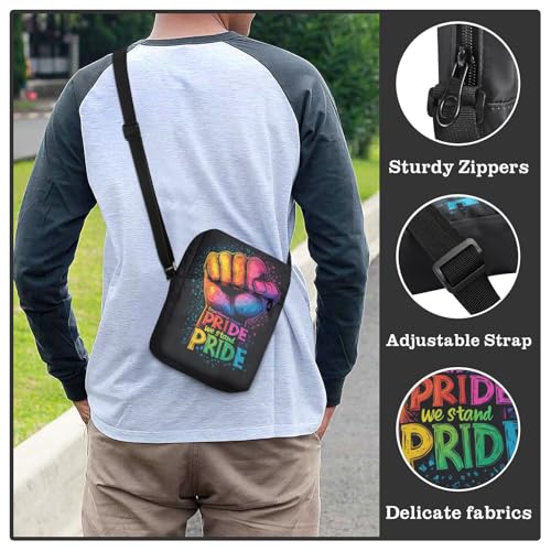Small Messenger Bag Rainbow Fist Pride Black Crossbody Bag for Men Women Sling Shoulder Bags for Phone Passport4