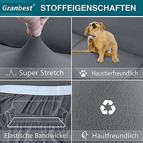 Granbest Strecken Sofabezug 3 Sitzer Superweich Elasthan Sofaüberwurf für Hunde Haustier Couchbezug Möbelschutz mit Elastischen Boden (3 Sitzer, Hellgrau)