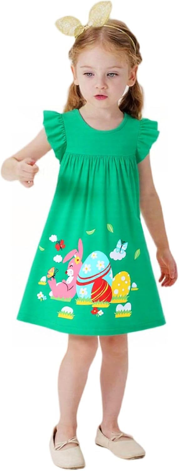 HILEELANG Little Girl Short Sleeve Dress Easter Cotton Casual Applique Tunic Shirt Dresses